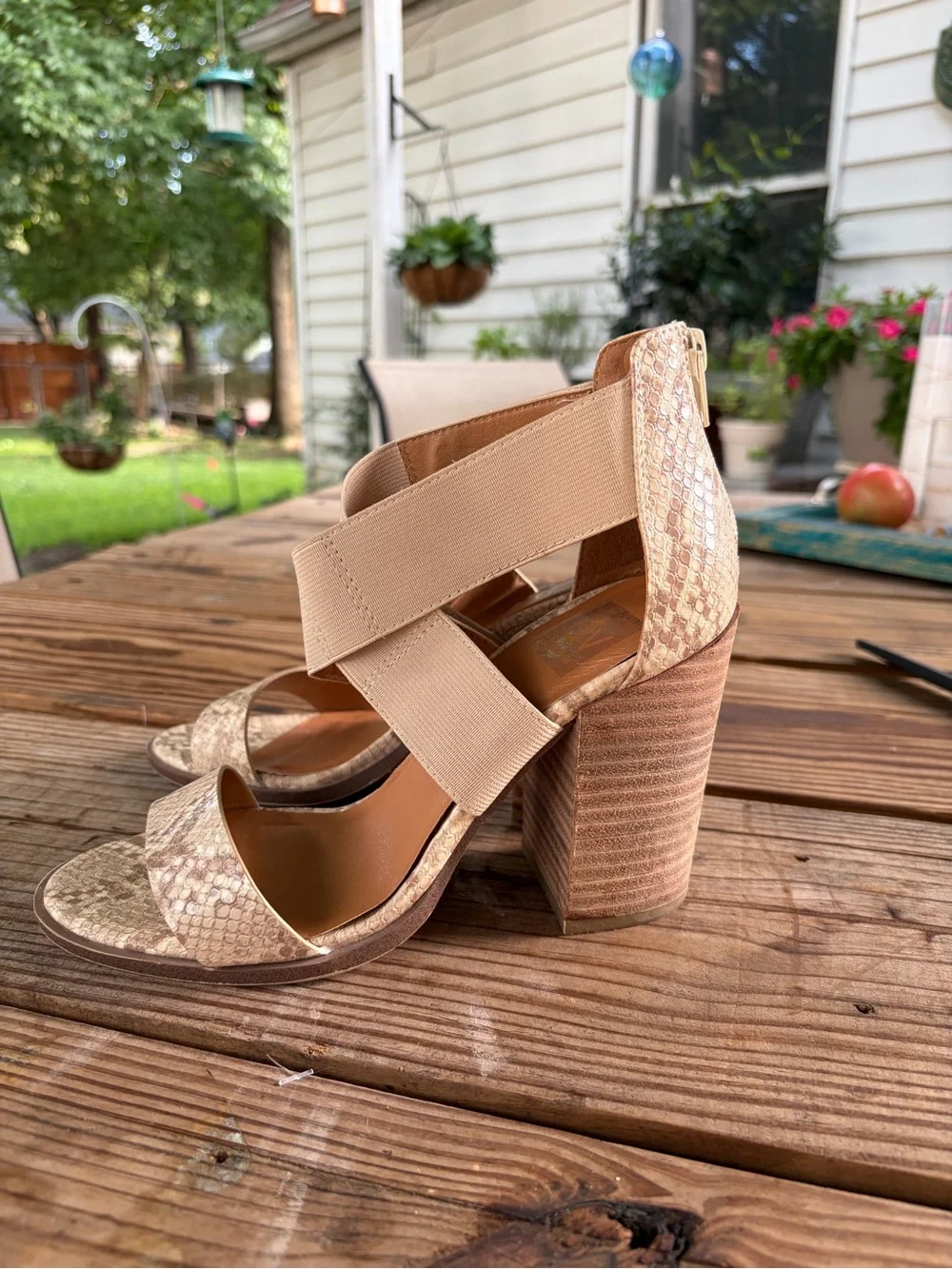 DV by Dolce Vita Beige Snake-Embossed Block Heel Sandals